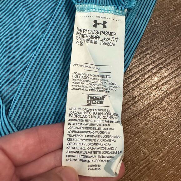 Under Armour Blue Stripe HeatGear Loose 1/2 Zip Pullover S Running Activewear - Picture 5 of 9
